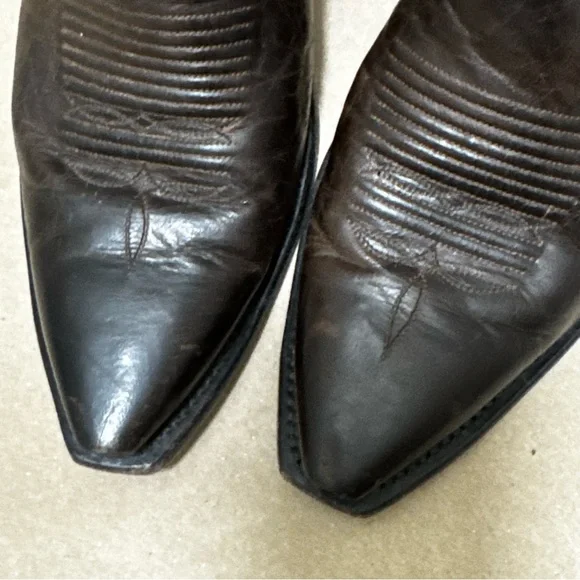 Lucchese Dark Brown Leather Western Grunge Cowboy Boots Mens Size 10 - Picture 4 of 11